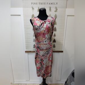 Matis by Lucian Matis Geometric Print Sheath Dress Pink Orange Mosaic Size M/L